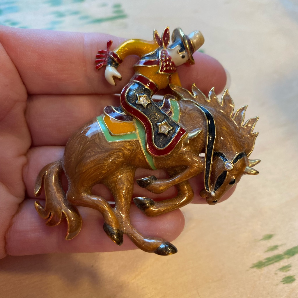 Bob Mackie Colorful Cowboy Brooch 70$
